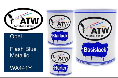 Opel, Flash Blue Metallic, WA441Y: 1L Lackdose + 1L Klarlack + 500ml Härter - Set, von ATW Autoteile West.